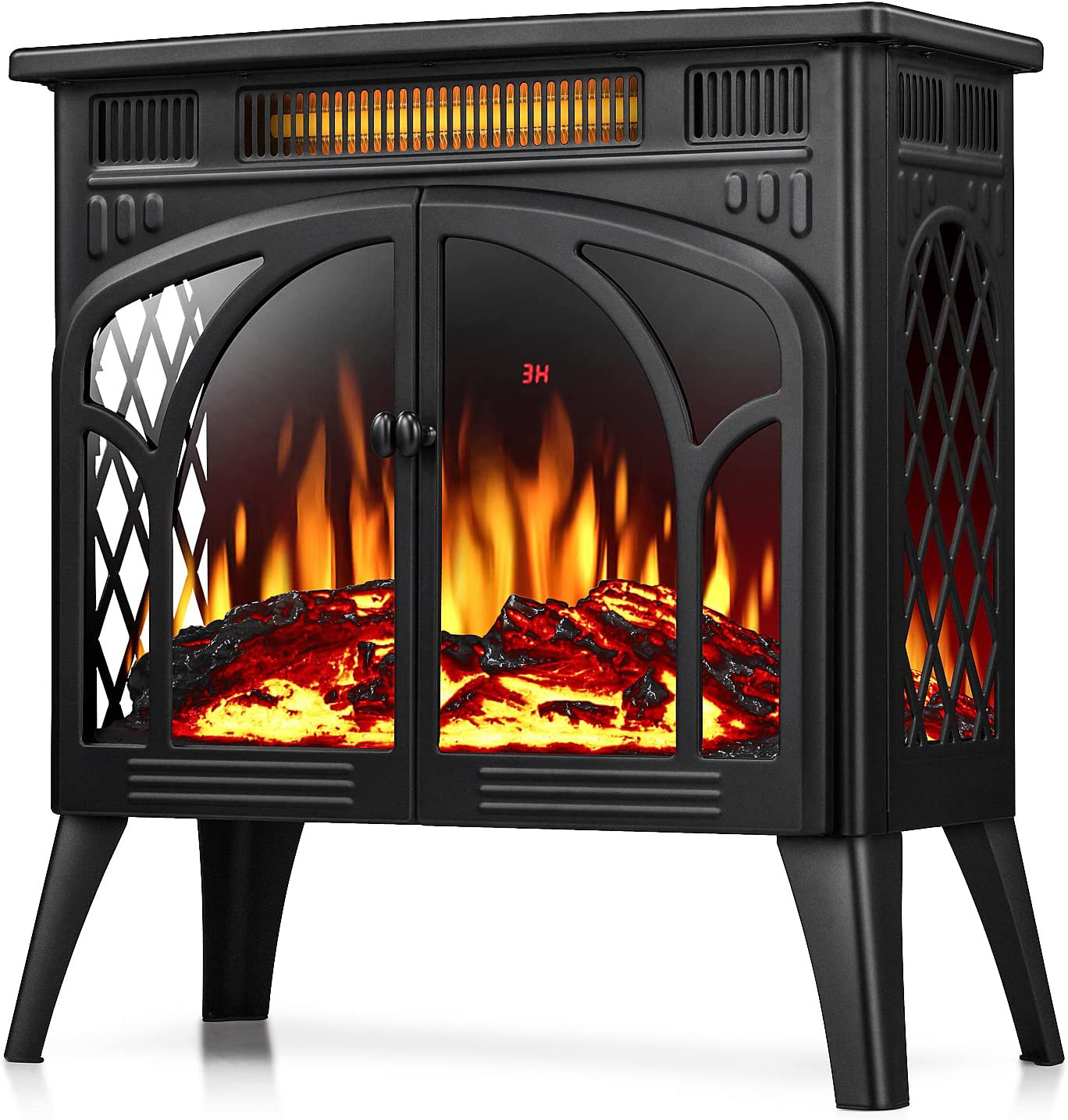 Mainstays 3D Electric Stove with Lifelike Flame & Sparks,Black