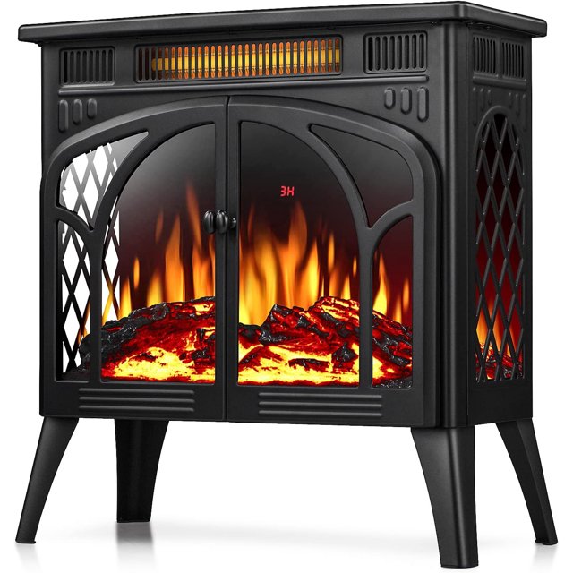 Kndko 24'' Black Electric Fireplace 1500w Freestanding Portable Indoor