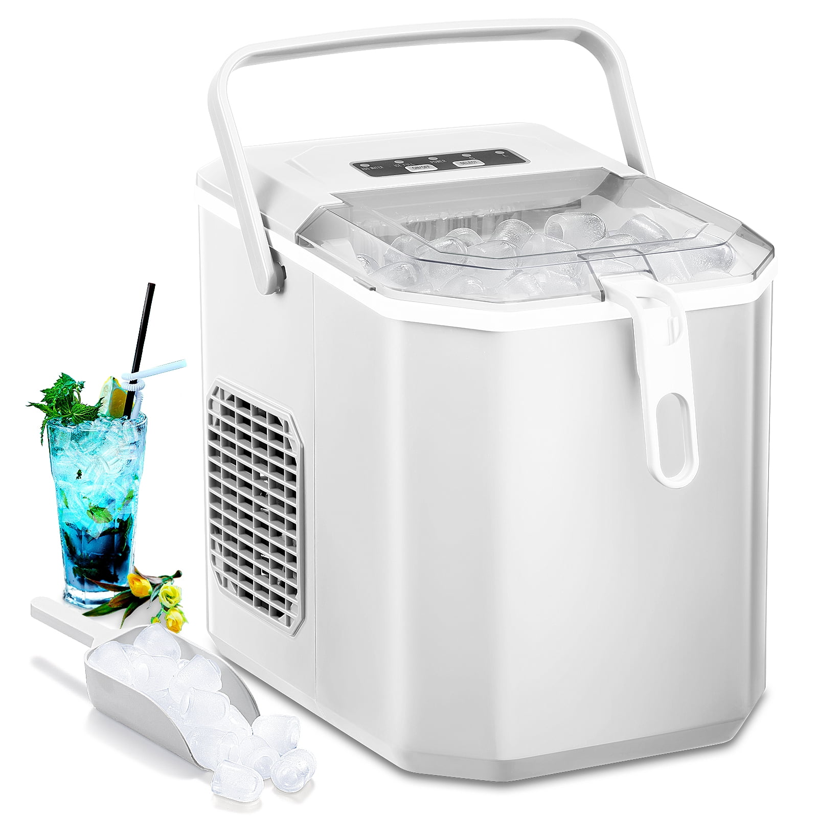 Kndko Countertop Ice Maker 26lbs, 9Pcs/6Mins, 2 Sizes of Bullet-Shaped with Scoop & Basket, Black