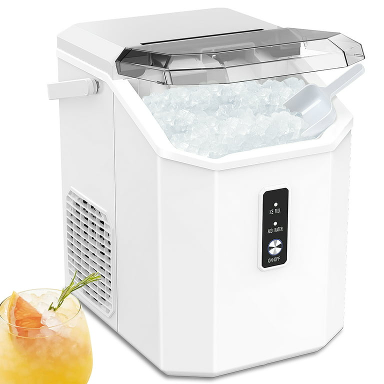 Kndko 33lbs Chewable Nugget Ice Maker with Crushed Ice, Ready in 7 Mins,  Sonic Ice Machine with Handle, White