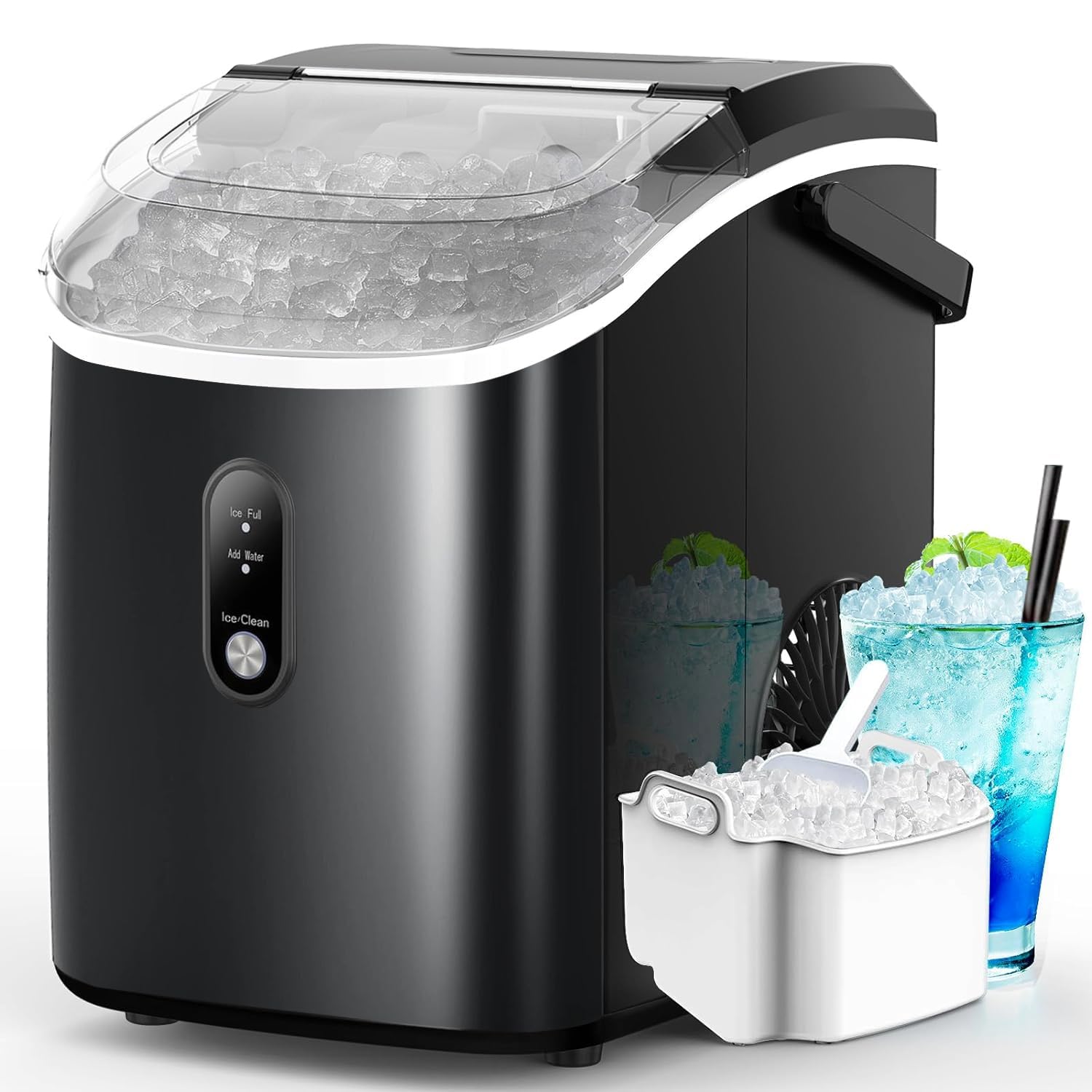 Kndko Nugget Ice Maker Countertop,34lbs/Day,Portable Crushed Ice Machine,Self Cleaning with One