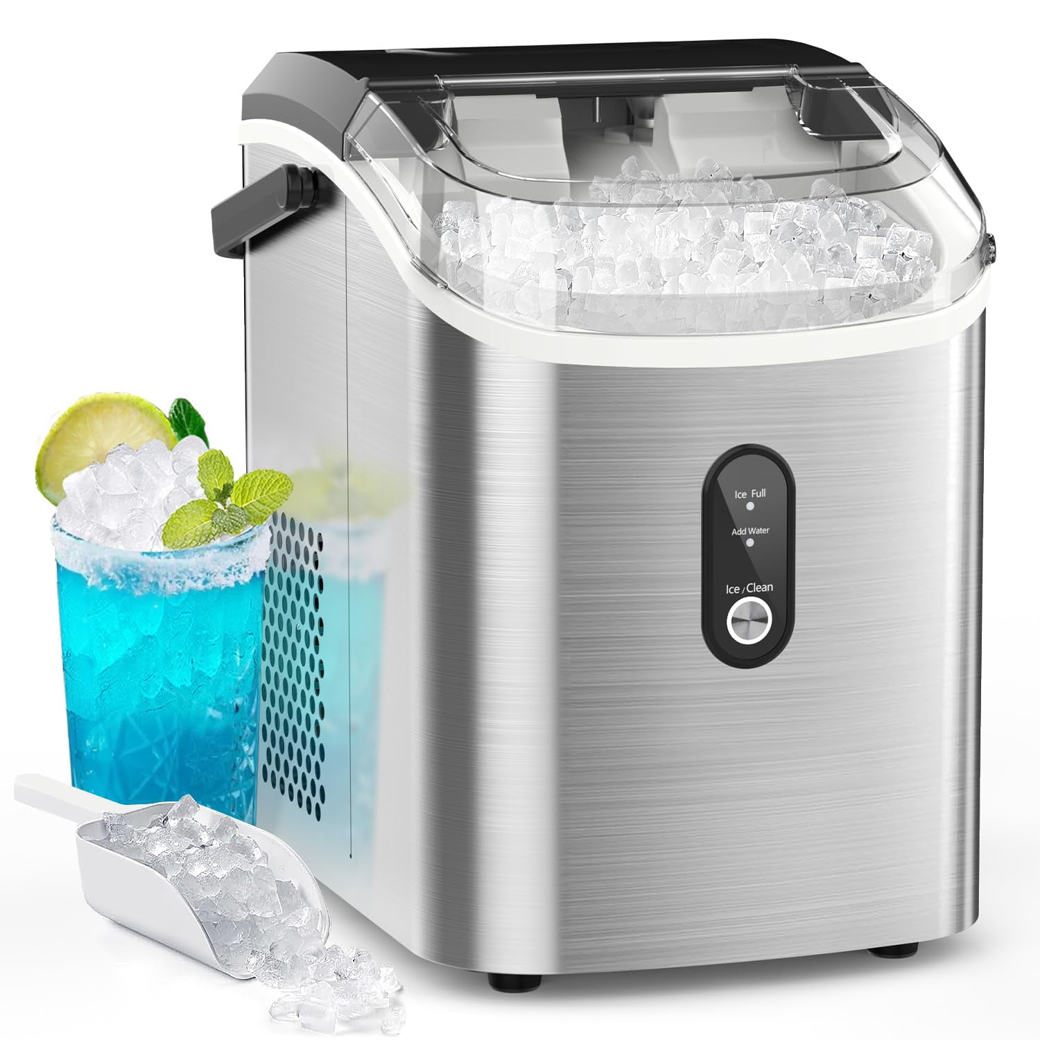 Kndko Nugget Ice Maker Countertop,Crushed Ice Maker with Chewable Ice