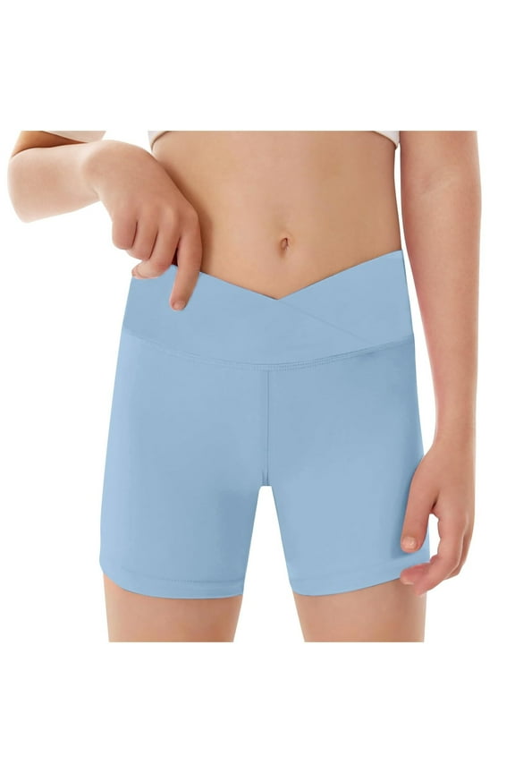 Girls Athletic Shorts Slim V Waist Short Leggings Bike Dance Gymnastics Shorts 2025 NEW Blue 4-5 Years