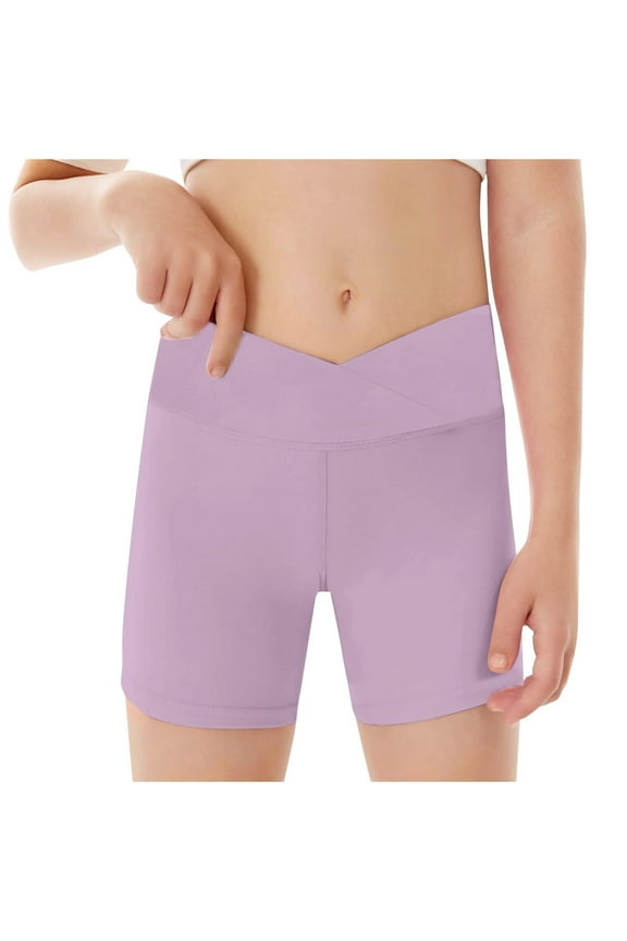Girls Athletic Shorts Slim V Waist Short Leggings Bike Dance Gymnastics Shorts 2025 NEW Purple 4-5 Years