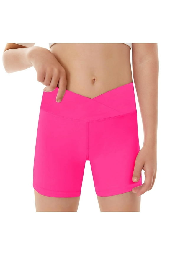 Girls Athletic Shorts Slim V Waist Short Leggings Bike Dance Gymnastics Shorts Casual Hot Pink 5-6 Years