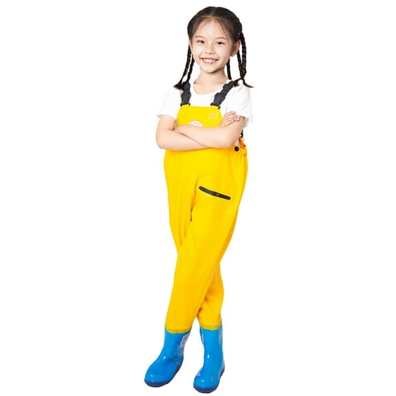Kndvns Kids Boys Girls Chest Waders Youth Fishing Waders With Pocket For Toddler Children Water Proof & Fishing Waders With Boots Leisure Yellow 14-15 Years
