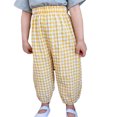 thumbnail image 1 of Kndvns Toddler Baby Girl Boy Classic Pants Plaid Elastic Jogger Gingham Long Pants Summer Fall Harem Pants 2025 NEW Yellow 18-24 Months, 1 of 5