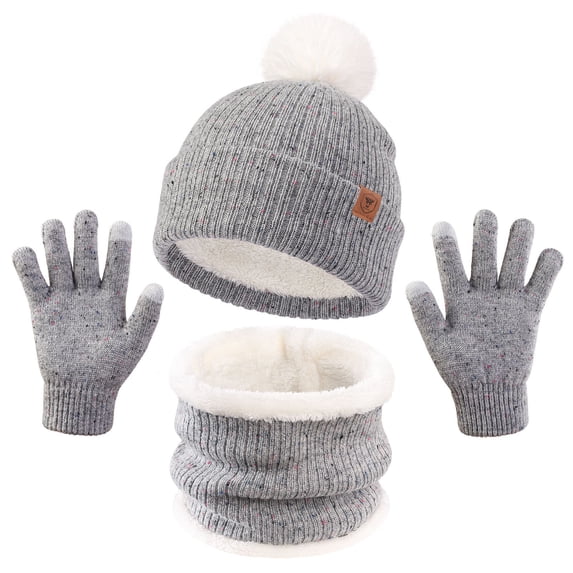 Kndvns Toddler Kids Winter Hats Gloves Scarfs Mittens Neck Warmer For 3 6 Year Old Baby Girls Boys Leisure Grey 3-6 Years