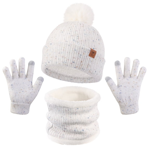 Kndvns Toddler Kids Winter Hats Gloves Scarfs Mittens Neck Warmer For 3 6 Year Old Baby Girls Boys Casual White 3-6 Years