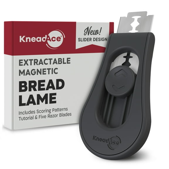 KneadAce Bread Lame Scoring Tool Extractable Magnetic Scorer with 5 Blades and Booklet, Gray Upgraded