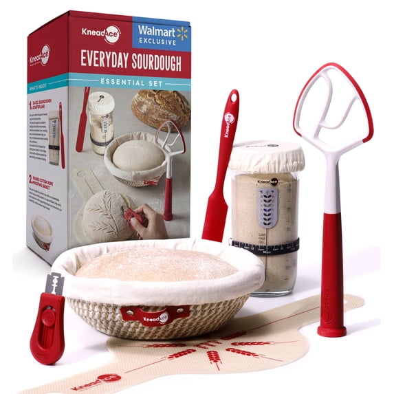 KneadAce Essential Sourdough Kit for Bread Baking with 24oz Starter Jar, 5 Piece Set