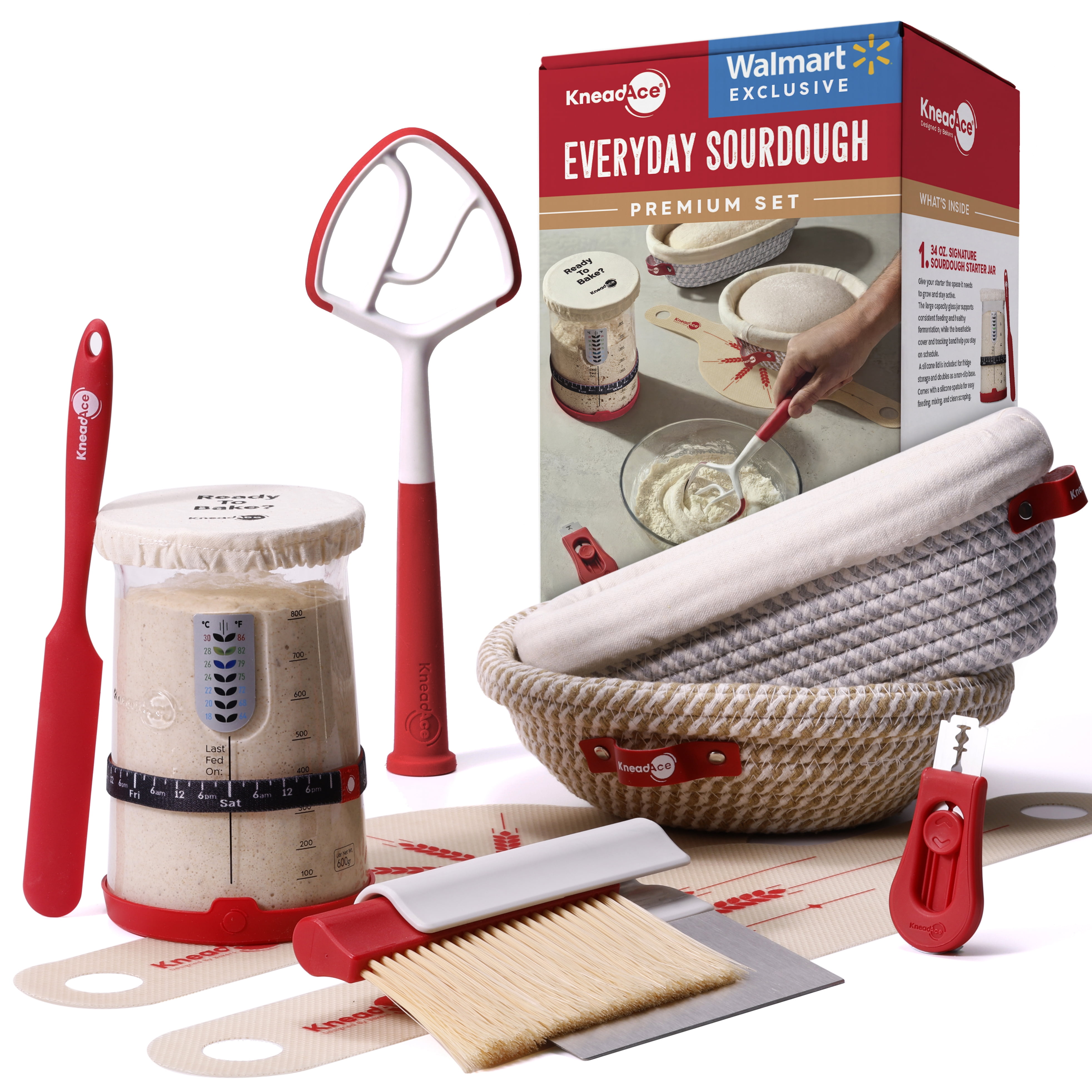 KneadAce Premium Sourdough Kit for Bread Baking with 34 oz Starter
