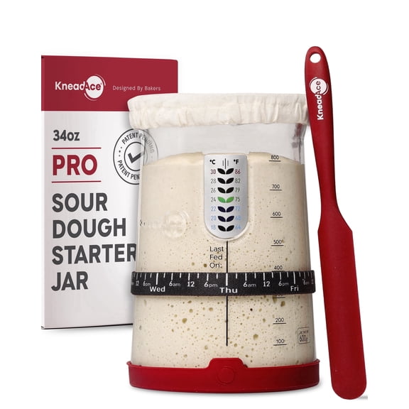 KneadAce Sourdough Starter Jar and Spatula, Glass 34 oz Pro Sourdough Starter Kit