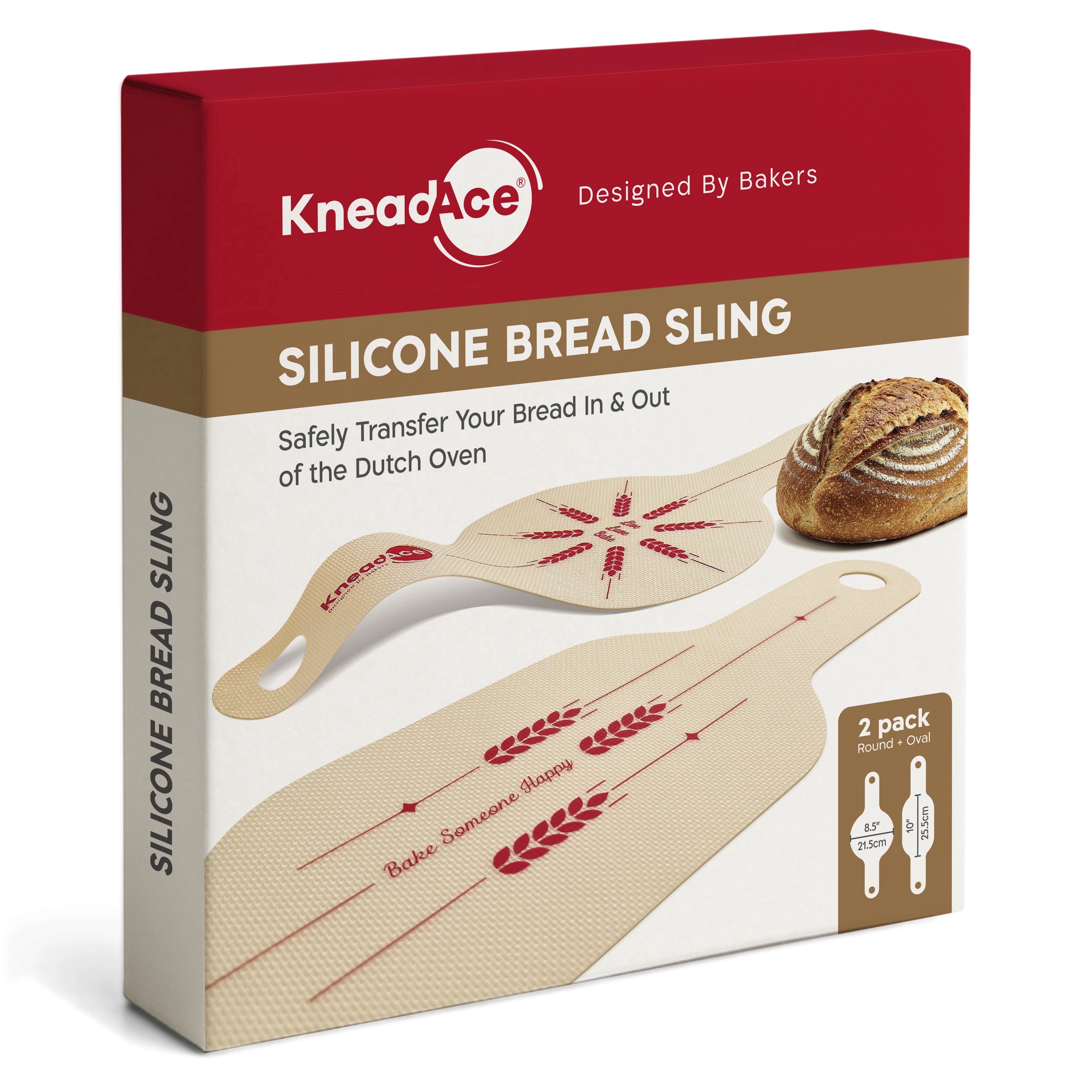 KneadAce Silicone Bread Sling Set, Sourdough Bread Lifter for Dutch Oven, Non-Stick BPA Free, 2 Pack, 1 Round 1 Oval