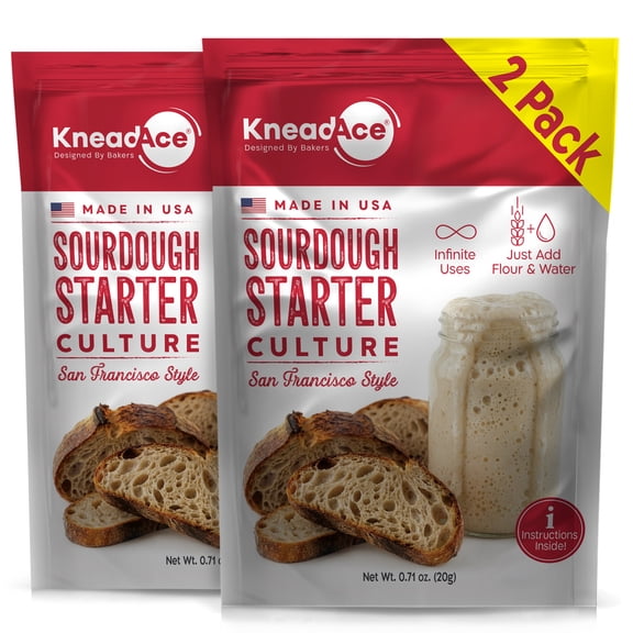 KneadAce Sourdough Starter Culture Fast Acting Sour Dough Starter for Homemade Bread Baking 0.71oz Pack of 2