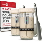 KneadAce Sourdough Starter Jar and Spatula Thermometer Tracker Band 24 oz Glass Sourdough Starter Kit 2 Pack