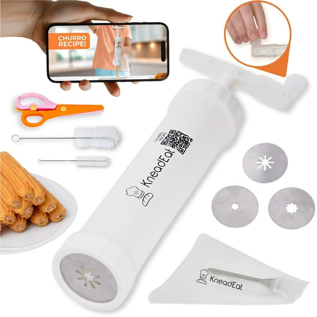 KneadEat Churro Maker Machine Churrera and Piping Bag Churros Filler