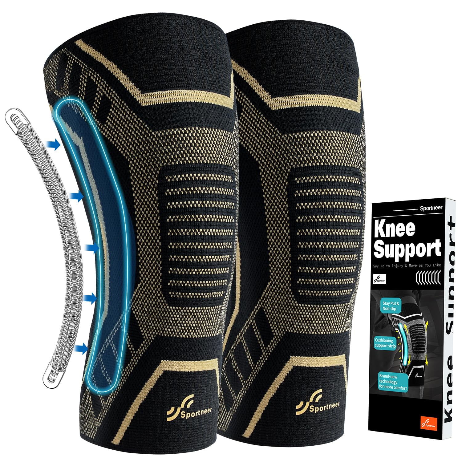 Knee Br with Dual Side Stabilizers – Maximum Support Compression Sleeve for Men & Women, Anti-Slip Running, Workout, Arthritis, ACL Pain Relief (Black-Copper, Large(18"-20"))