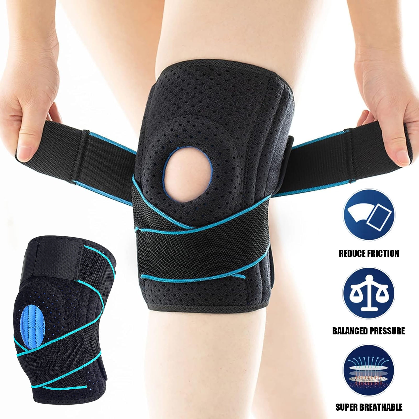 Knee Brace, Adjustable Sports Knee Wrap with Side Stabilizers, Pain