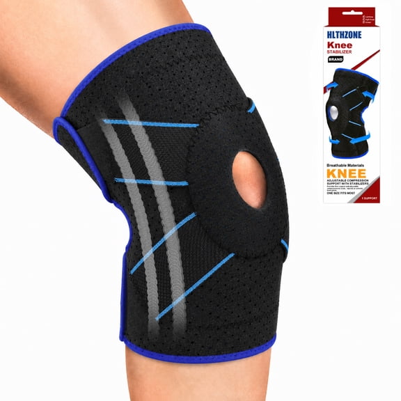 HLTHZONE Adjustable Knee Brace with Side Stabilizers, Compression Knee Support for Meniscus Tear, Arthritis, ACL LCL Injury & Knee Pain Relief for Men & Women, Size L