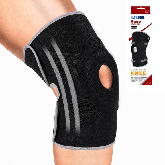 HLTHZONE Adjustable Knee Brace with Side Stabilizers, Compression Knee Support for Meniscus Tear, Arthritis, ACL LCL Injury & Knee Pain Relief for Men & Women, Size L(Black/Gray)