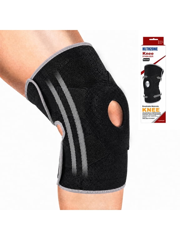 Neoprene Knee Brace with Adjustable Compression for Knee Pain Relief, Size L, 1 Pack(Black Gray)