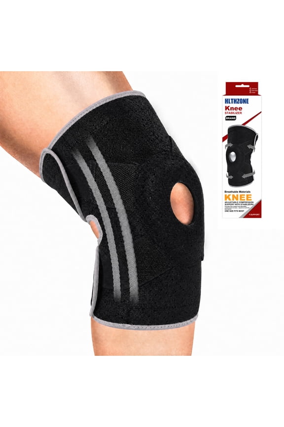Adjustable Knee Brace with Side Stabilizers, Compression Knee Support for Meniscus Tear, Arthritis, ACL LCL Injury & Knee Pain Relief for Men & Women, Size L(Black/Gray)