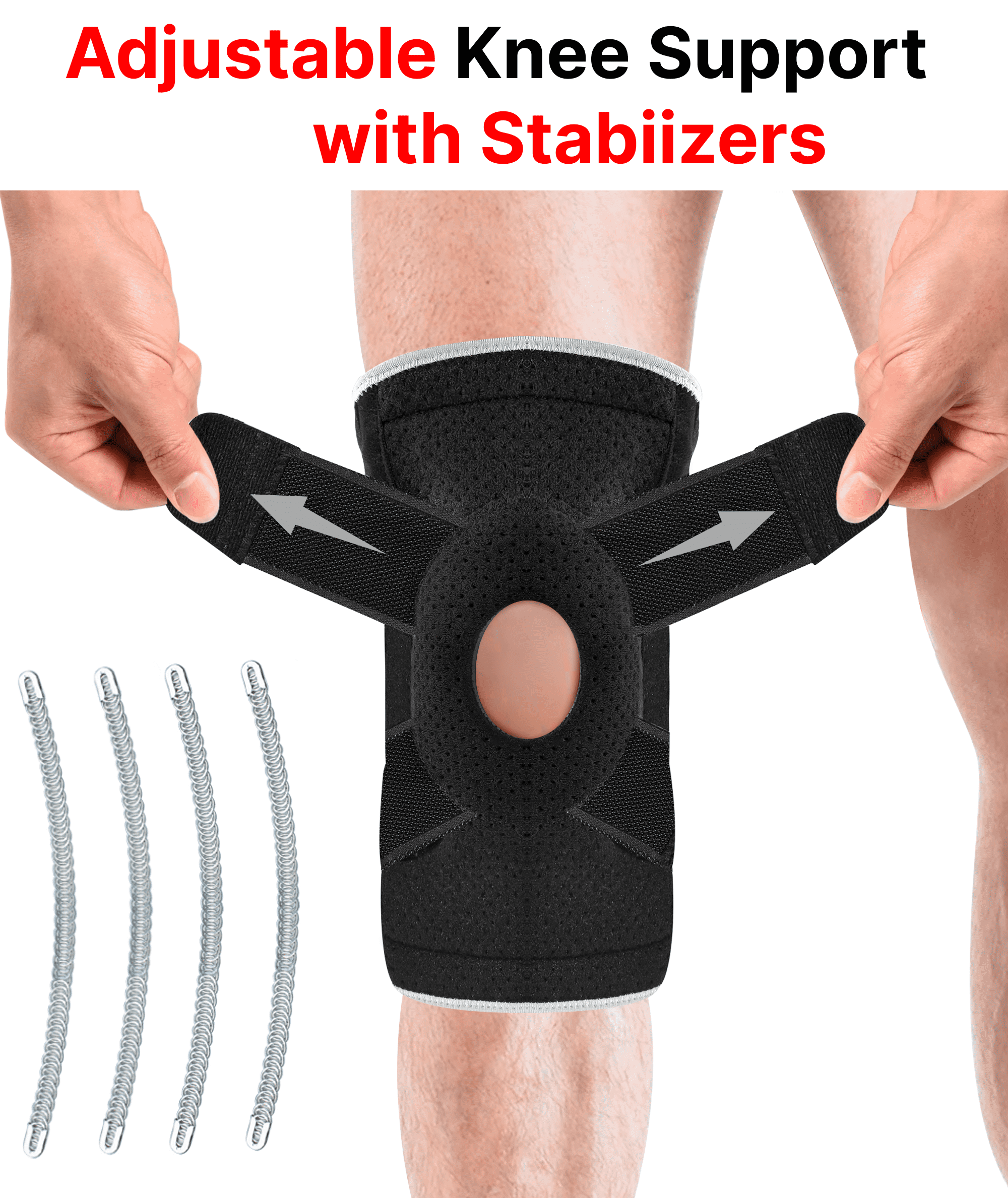 Adjustable Compression Knee Support with Stabilizers Knee Brace for Meniscus Tear Knee Pain Relief - Black/Gray  One Size