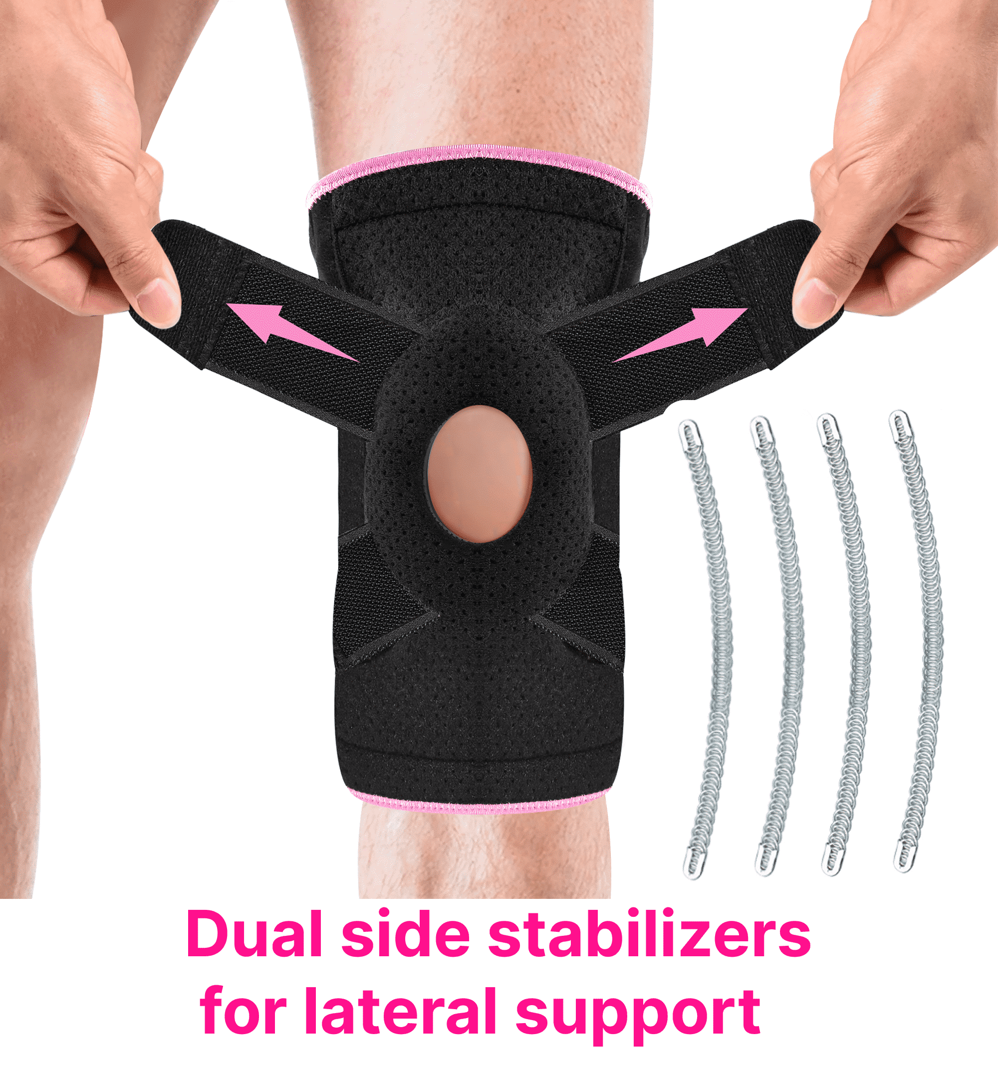 Adjustable Knee Brace with Stabilizers - Knee Support for Pain Relief, Meniscus Tear, Arthritis & Injury | Breathable, One Size (Black/Pink)