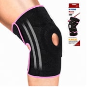HLTHZONE Adjustable Knee Brace with Side Stabilizers, Compression Knee Support for Meniscus Tear, Arthritis, ACL LCL Injury & Knee Pain Relief for Men & Women, Size LBlack/Pink