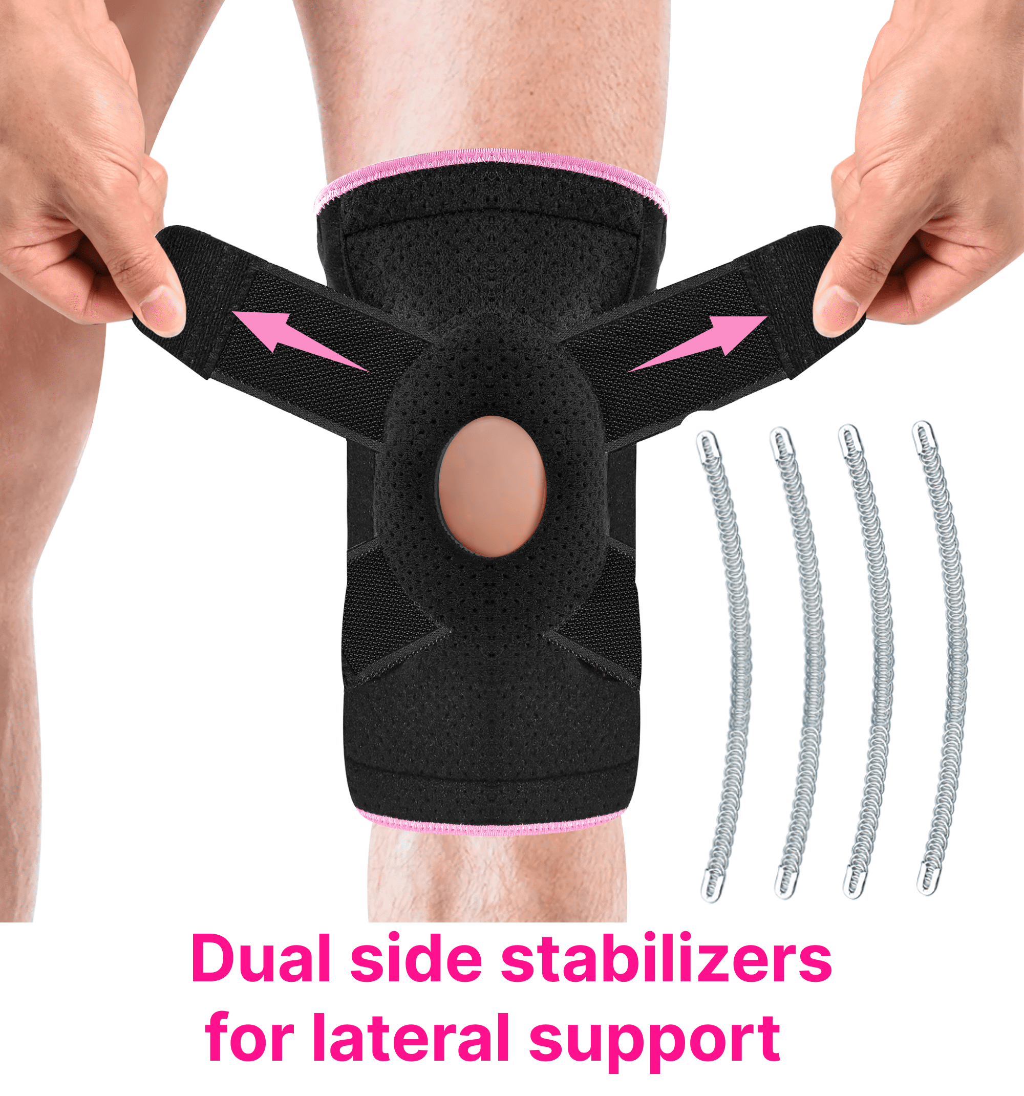 Adjustable Knee Brace with Stabilizers - Knee Support for Pain Relief, Meniscus Tear, Arthritis & Injury | Breathable, One Size (Black/Pink)