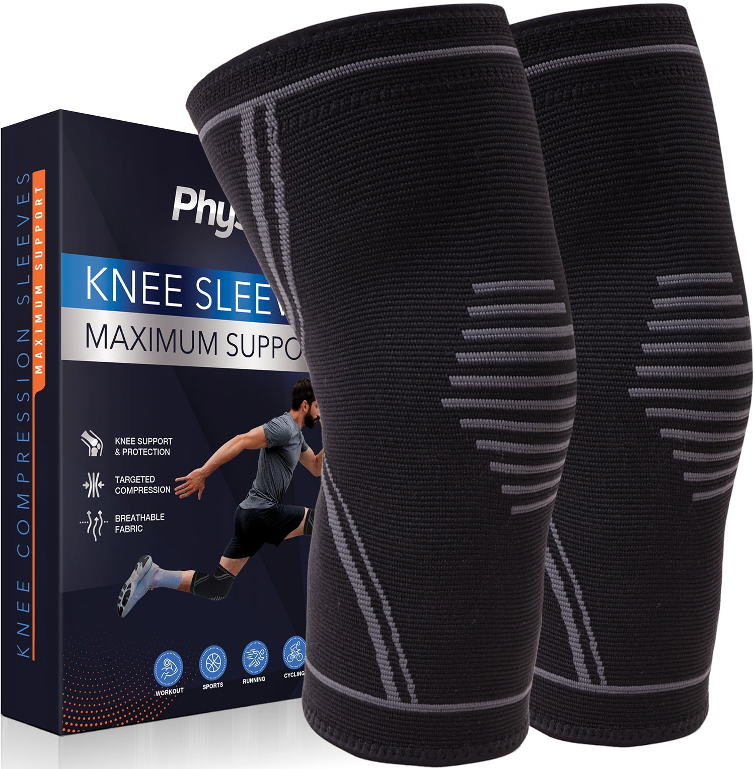 Knee Brace for Pain Relief - 2 Pack Knee Compression Sleeves for Men ...