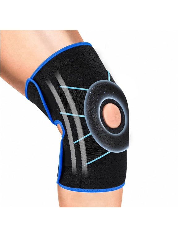 Neoprene Knee Brace with Adjustable Compression for Knee Pain Relief, 1 Pack, Black Blue(Size XL)