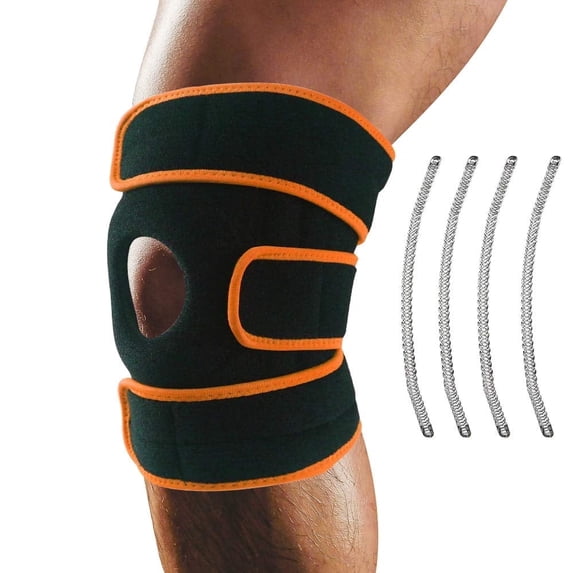 TiokMc Knee Brace Support, Adjustable Neoprene Compression Sleeve with Side Stabilizers, Open Patella Knee Wrap for Sports, ACL MCL Meniscus Support, Orange