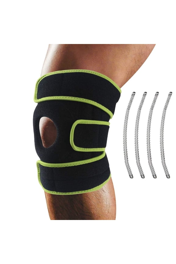 Knee Brace Support, Adjustable Neoprene Compression Sleeve with Side Stabilizers, Open Patella Knee Wrap for Sports, ACL MCL Meniscus Support, Green