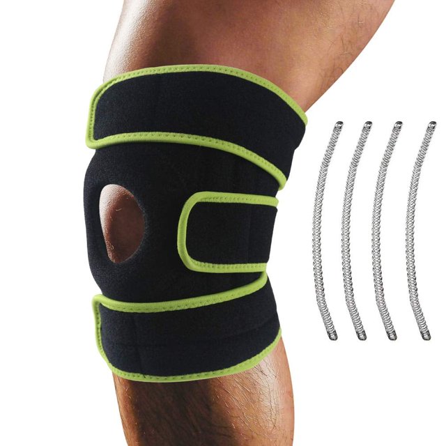 TiokMc Knee Brace Support for Arthritis, ACL, LCL, MCL, Meniscus Tear Recovery – Adjustable Neoprene Wrap with Side Stabilizers, Open Patella Design for Sports & Exercise (Green)