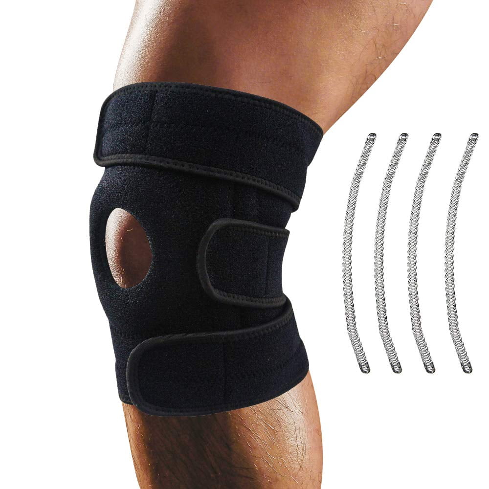 Knee Brace Support - Relieves ACL, LCL, MCL, Meniscus Tear, Arthritis,  Tendonitis Pain. Open Patella Dual Stabilizers Non Slip Comfort Neoprene.  Adjustable Bi-Directional Straps (Black) 
