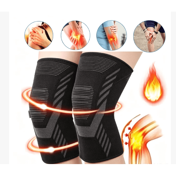 Reosot Sports Compression Knee Brace, Meniscus Tear Knee Brace, Black (2-Pack)【L]
