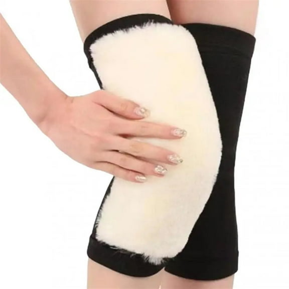 Knee Brace, Women Men Thermal Cashmere Leg Unisex Elastic Wool Fleece Winter Knee Warmers Leg Knee Brace Support (Black, Medium)