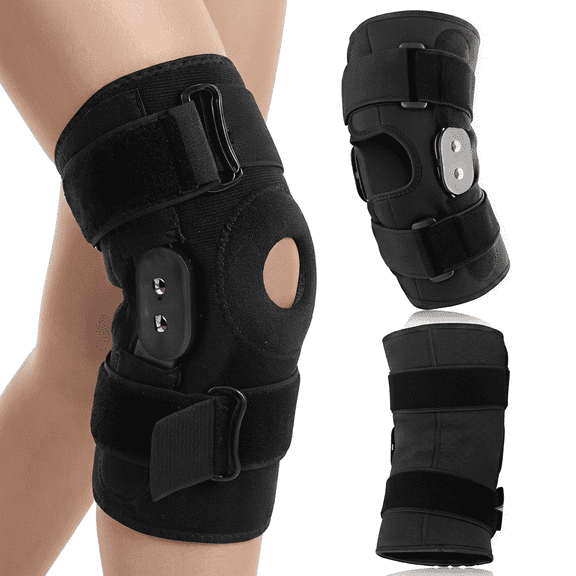 Knee Brace with Side Stabilizers and Patella Gel Pad Adjustable Compression Knee Support Sleeves for Joint Pain
