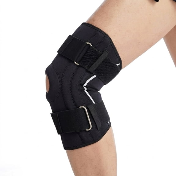 Knee Brace with Side Stabilizers and Patella Pad, Adjustable Compression Knee Support with Dual Straps Running Sports and Daily Stability