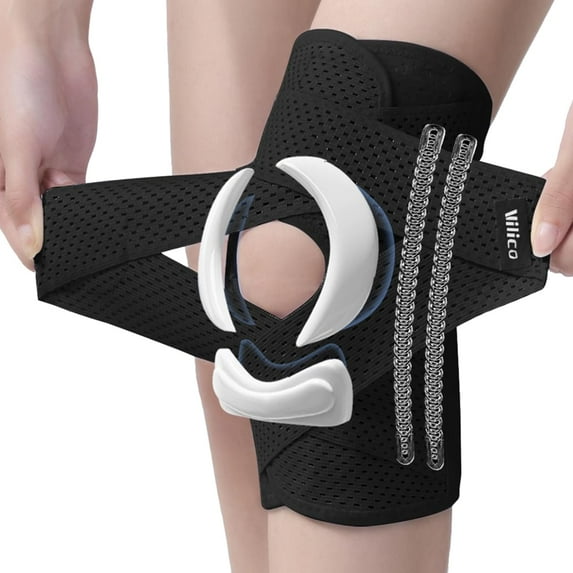 Knee Braces for Women Men Knee Braces for Knee Pain, Light Patella Brace with Side Stabilizers for Meniscus Tear, Adjustable Compression Sleeve Patellar Tendon Support Strap, Pack of 1 (Black, Large)