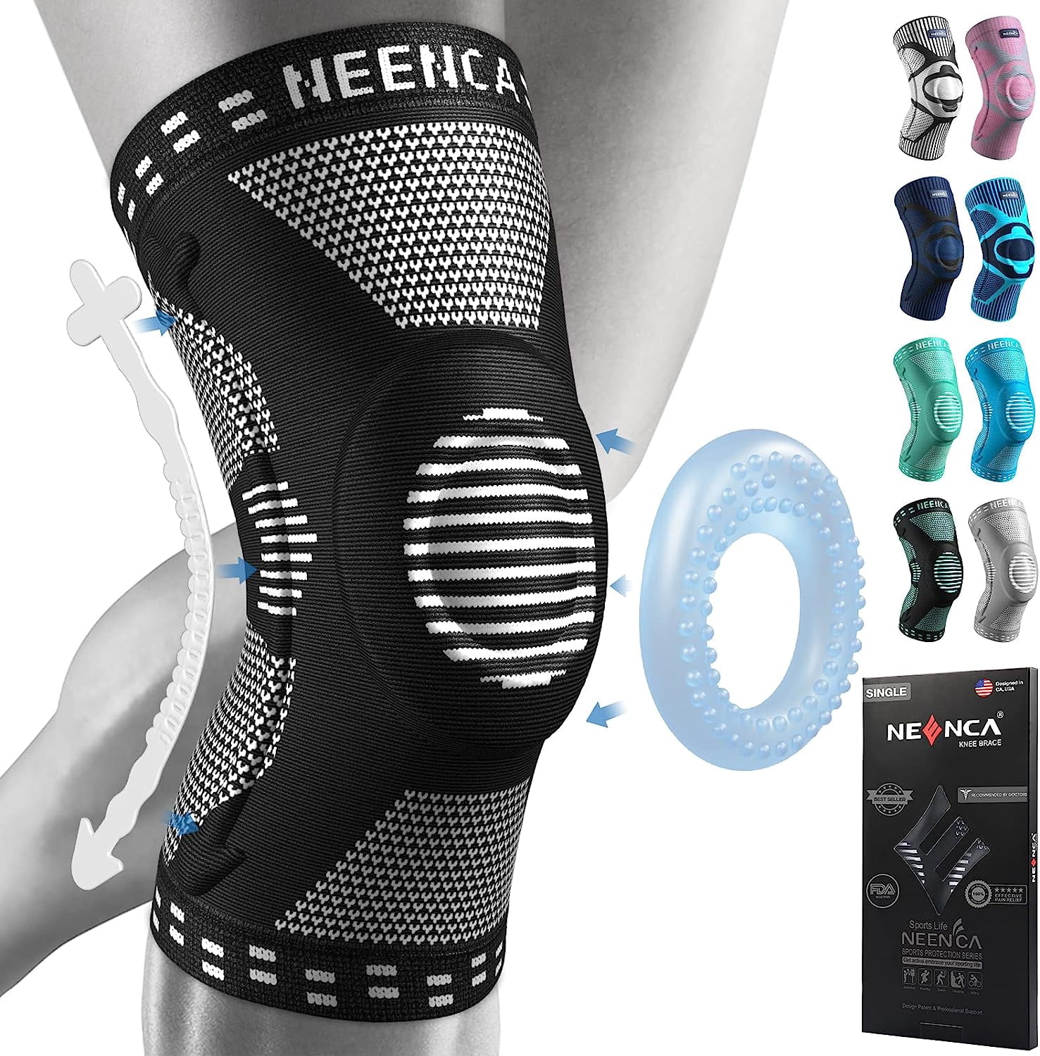 Knee Brs for Pain Relief, Compression Sleeves with Patella Gel Pad & Side Stabilizers, Support Weightlifting, Running, Workout, Arthritis, Meniscus Tear, Men Women. -53