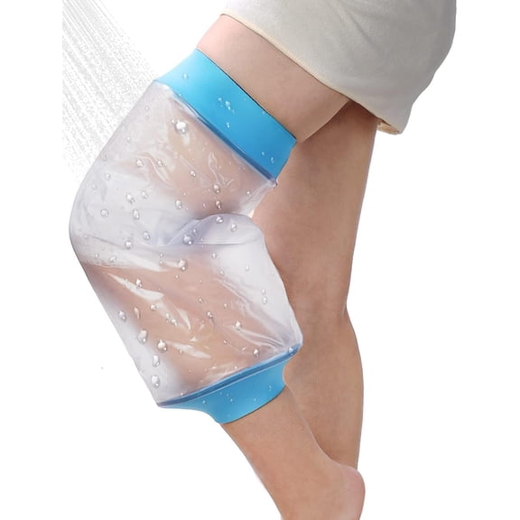 Knee Cast Cover,Waterproof Reusable Knee Shower Cast Bandage Protector for Foot after Surgery, Knee,Adult,Blue