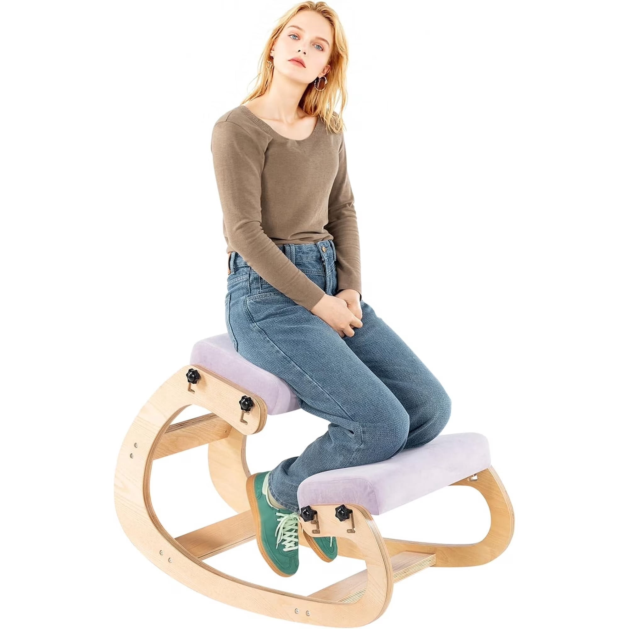 ANHDAH Ergonomic Kneeling Chair, Adjustable Wooden Seat to Relieve Back ...