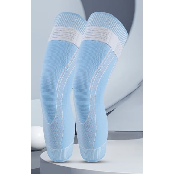 Knee Compression Sleeve Knee Brace, Knee Braces for Women Men, Adjustable Straps 3D High Elastic Breathable Soft Tactical Compression Knee Sleeve, 2PC, Long Blue, S