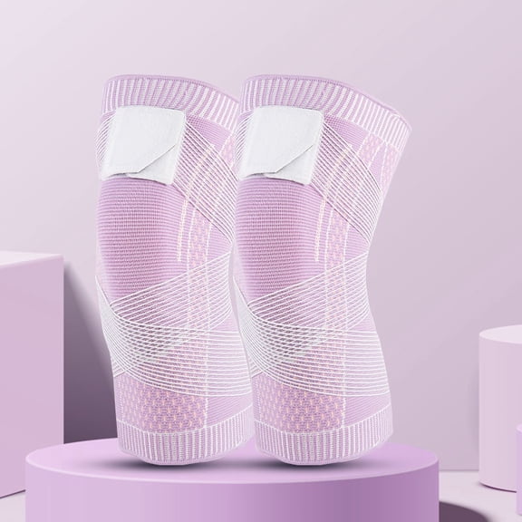Knee Compression Sleeve Knee Brace, Knee Braces for Women Men, Adjustable Straps 3D High Elastic Breathable Soft Tactical Compression Knee Sleeve, 2PC, Purple, S