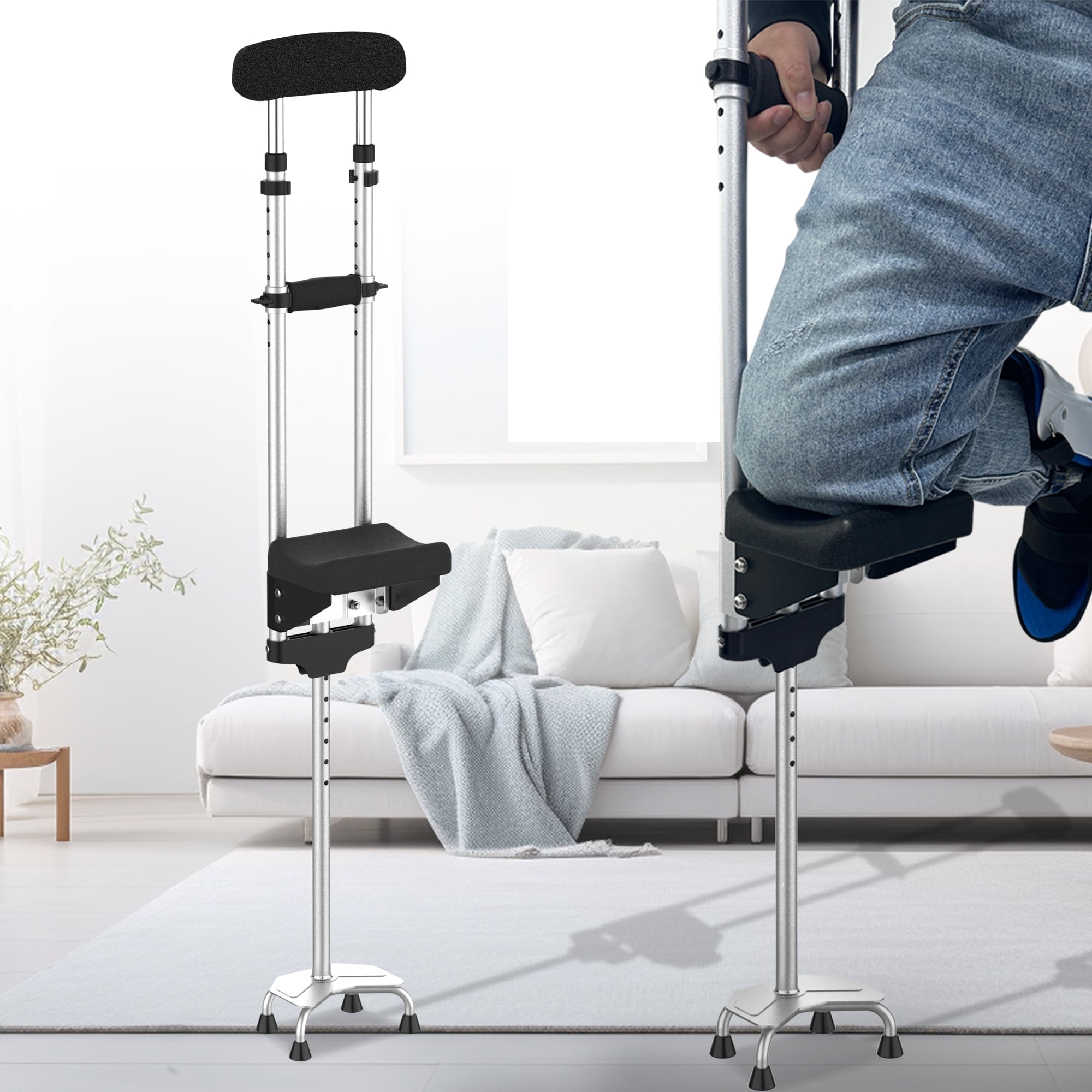 Knee Crutch for Adults, Adjustable Cane with Knee Support Platform ...