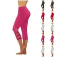 thumbnail image 1 of Knee Cutout Capri Leggings for Women High Waisted Cropped Yoga Leggings Seamless Fit Athletic Workout Pants Running Fitness , #02 Hot Pink, S, 1 of 8