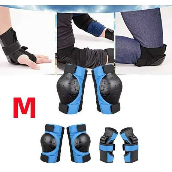 Knee Elbow Pads for Adult/Youth, Knee Elbow Wrist Guards 3 in 1 Protective Gear Set for Roller Skating, Skateboarding, Scooter, Rollerblading, Blue M